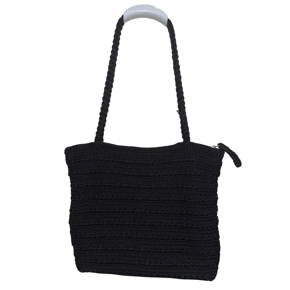 The Sak Black Crochet Shoulder Bag Vintage Woven Boho Tote Braided Strap Granny